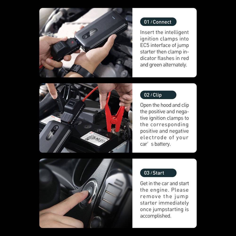 Biseus car power bank and jump starter with a capacity of 10000 mAh پاوربانک و جامپ استارتر خودرو بیسئوس ظرفیت 10000mAh میلی آمپر