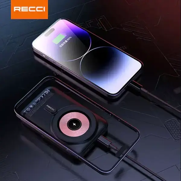 12-6 پاوربانک بی سیم RECCi مدل RPB-W08 ظرفیت 10000 میلی آمپر
