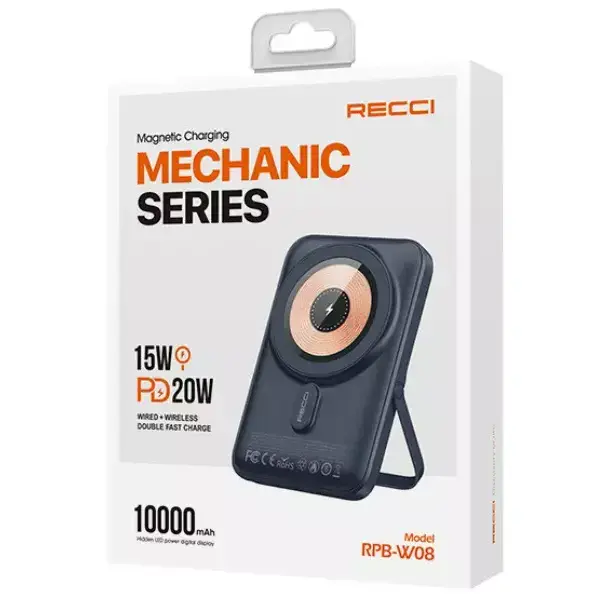 12-7 پاوربانک بی سیم RECCi مدل RPB-W08 ظرفیت 10000 میلی آمپر