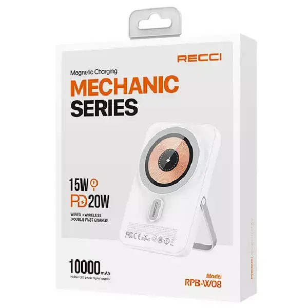 12-8 پاوربانک بی سیم RECCi مدل RPB-W08 ظرفیت 10000 میلی آمپر