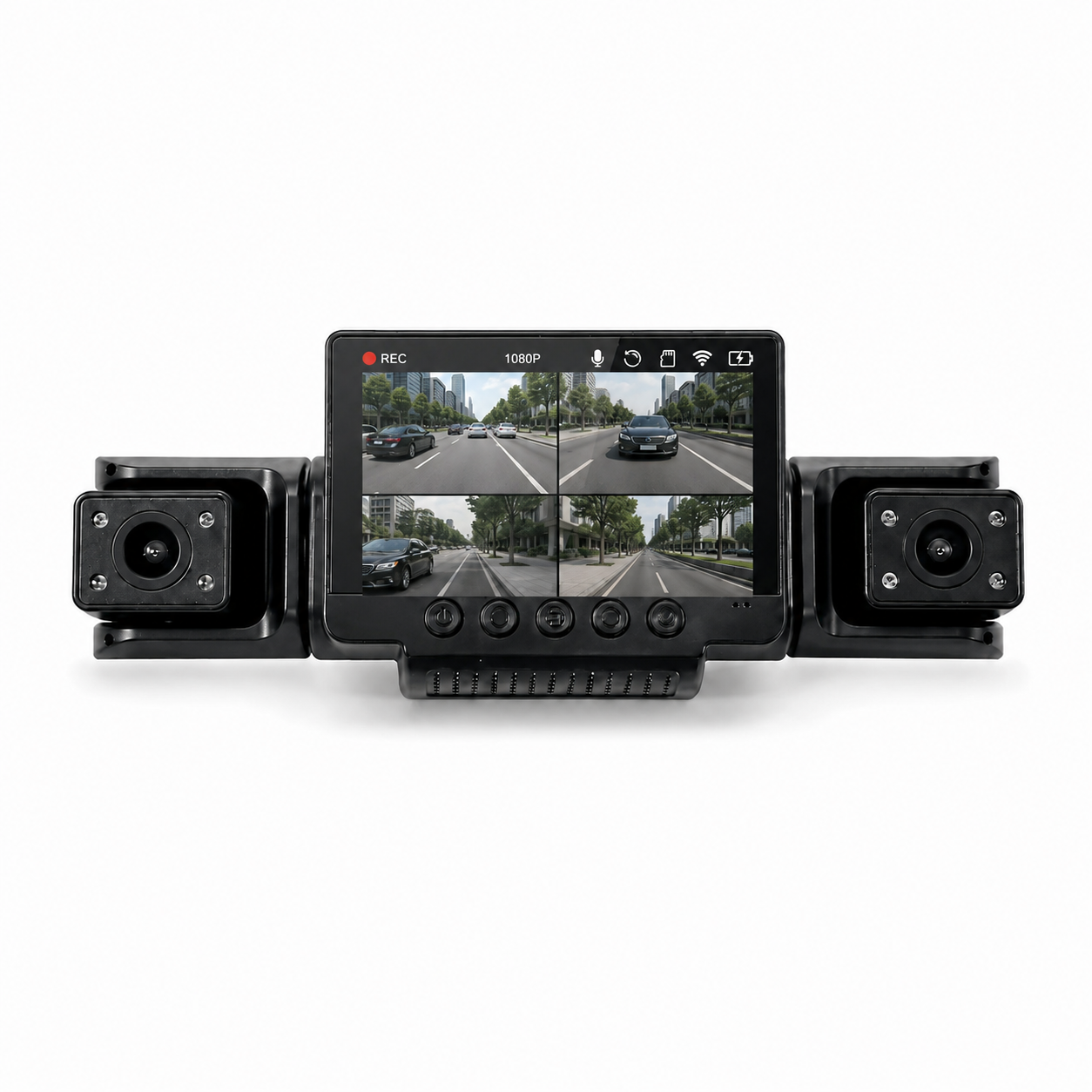 ChatGPT Image Aug 28, 2026, 10_46_02 PM دوربین ثبت وقایع خودرو ۴ لنز Vehicle BlackBOX DVR با نمایش چهار تصویر
