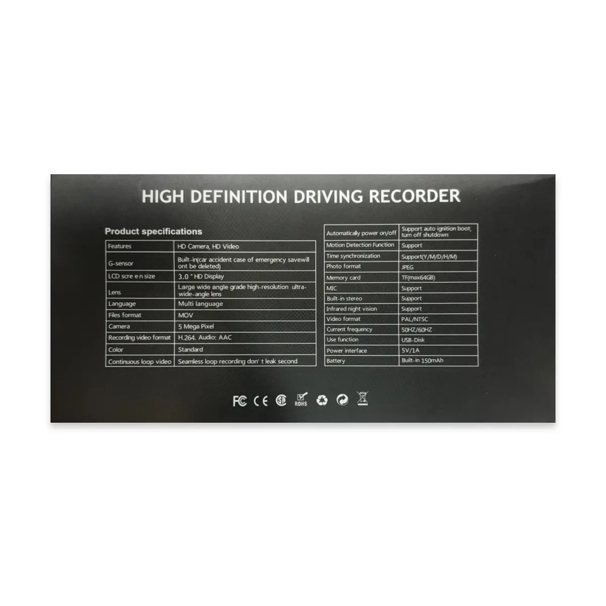 dashcam-package-back-specifications-studio-v1 مشخصات فنی پشت جعبه دوربین Vehicle BlackBOX DVR