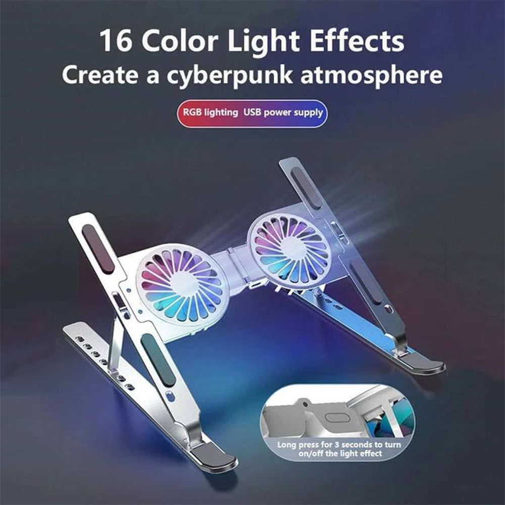 پایه C9؛ نورپردازی فنها پایه لپ تاپ C9 با فنهای نورانی RGB و نمای نزدیک دکمه