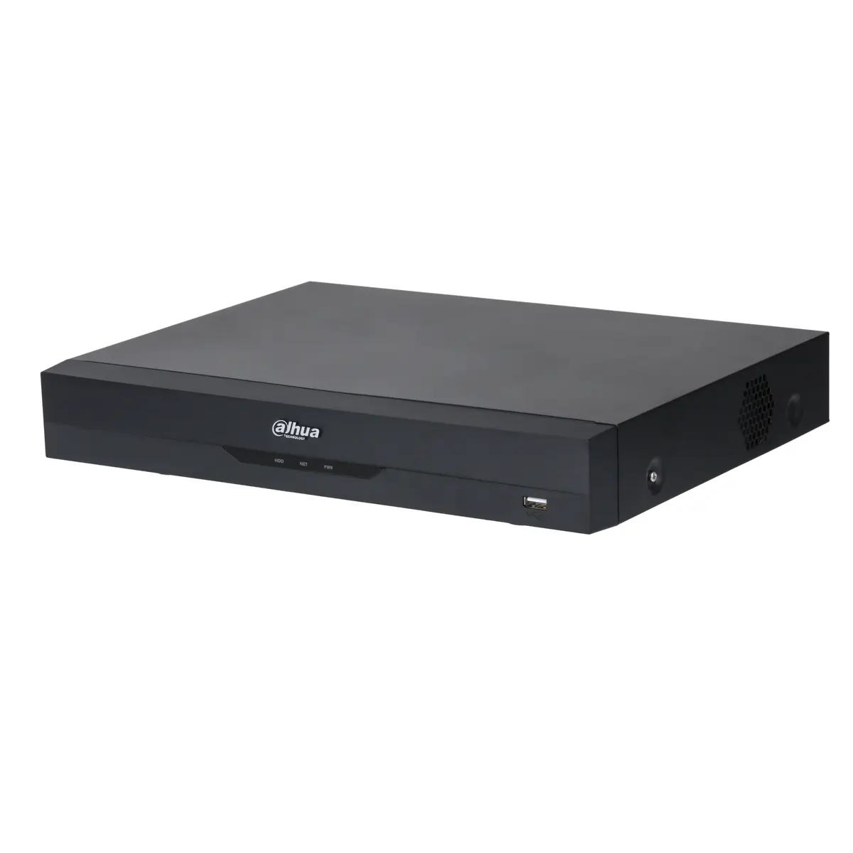 دستگاه داهوا XVR5116AN-4KL-I3 – نمای سهرخ نمای سهرخ دستگاه داهوا XVR5116AN-4KL-I3 با بدنه مشکی و درگاه USB جلو