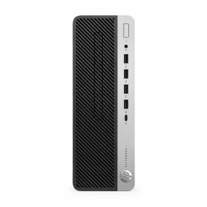 نمای مستقیم جلوی مینی کیس HP EliteDesk 705 G4 در حالت عمودی