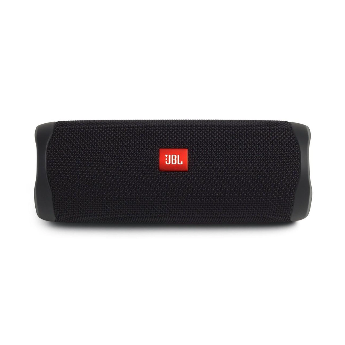 اسپیکر JBL Flip 5 مشکی – نمای روبهرو نمای روبهروی اسپیکر مشکی JBL Flip 5 در حالت افقی